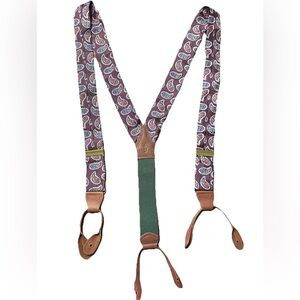 Polo Ralph Lauren Suspenders Purple Paisley Silk Leather Solid Brass Leather